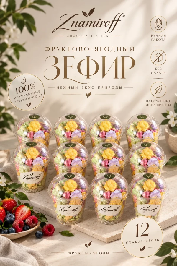 №1 Зефир в стаканчиках без сахара(коробка 12шт по 100гр) в Ростове-на-Дону